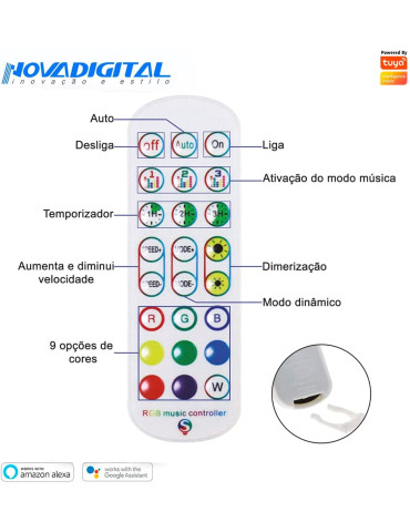 Kit Fita Led Inteligente RGB 5 Metros Dual Music - 16 Milhões De Cores Função Music Compatível Alexa/GoogleHome