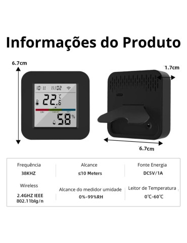 Controle Remoto Universal 3 EM 1 Wi-fi Bluetooth Smart IR, Sensor de Temperatura e Umidade Tuya