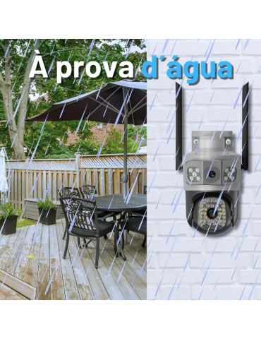 Câmera de Segurança WiFi Externa, Full HD 3MP, Dupla Lente, IP66 à Prova D'água, Rotação 360°