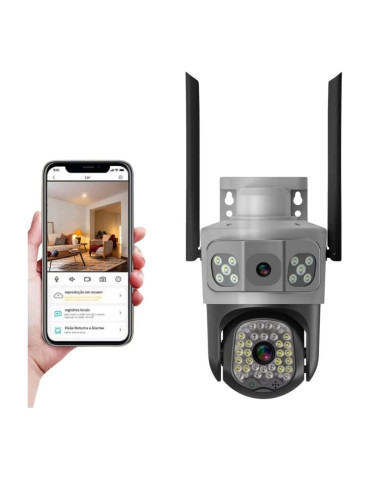 Câmera de Segurança WiFi Externa, Full HD 3MP, Dupla Lente, IP66 à Prova D'água, Rotação 360°