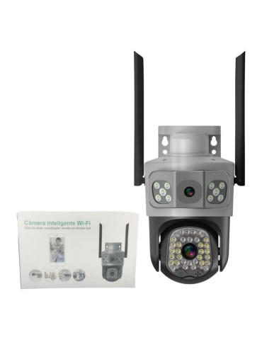 Câmera de Segurança WiFi Externa, Full HD 3MP, Dupla Lente, IP66 à Prova D'água, Rotação 360°