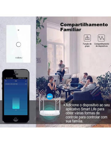 Interruptor Touch Inteligente 1 Botão com Tomada Wi-fi Coibeu Preto - 4x2