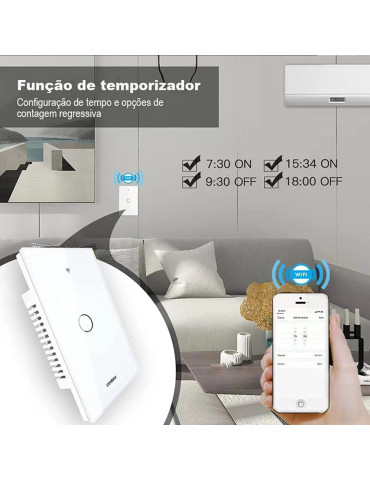Interruptor Touch Inteligente 1 Botão com Tomada Wi-fi Coibeu Preto - 4x2