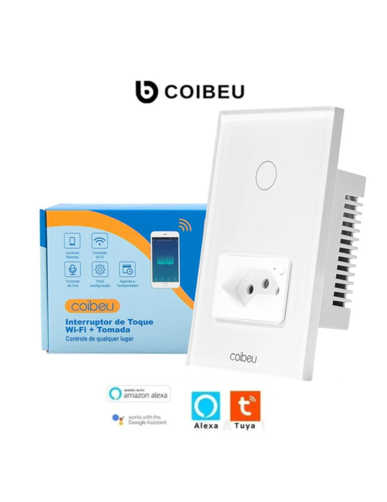 Interruptor Touch Inteligente 1 Botão com Tomada Wi-fi Coibeu Branco - 4x2