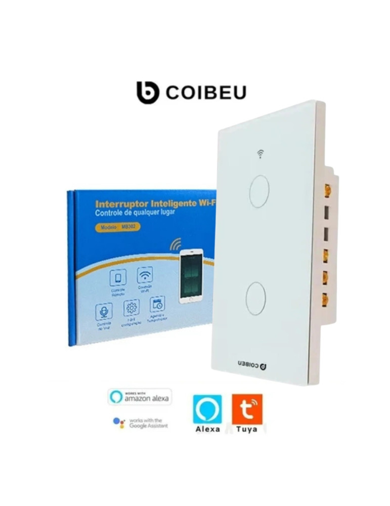 Interruptor Touch Inteligente 2 Botões Wi-fi Coibeu Branco - 4x2