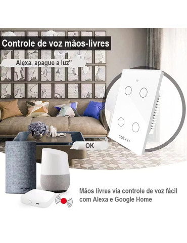 Interruptor Touch Inteligente 4 Botões Wi-fi Coibeu Branco - 4x2