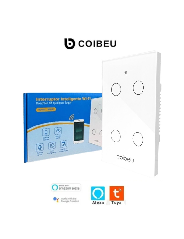 Interruptor Touch Inteligente 4 Botões Wi-fi Coibeu Branco - 4x2