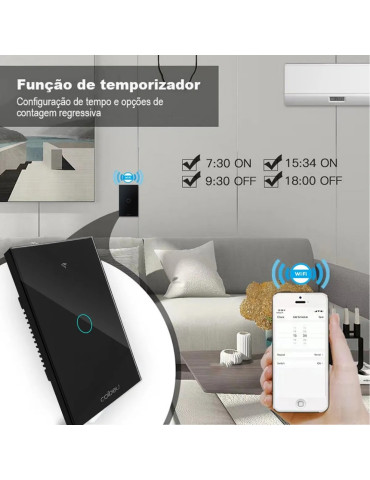 Interruptor Touch Inteligente 1 Botão Wi-fi Coibeu Preto - 4x2