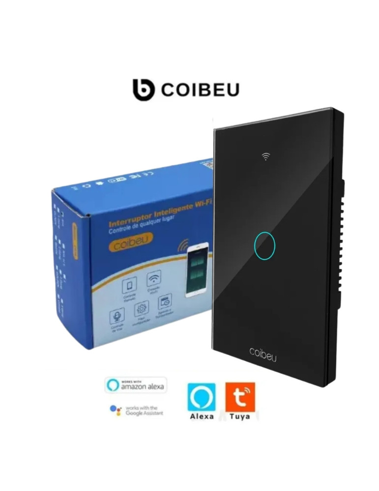 Interruptor Touch Inteligente 1 Botão Wi-fi Coibeu Preto - 4x2