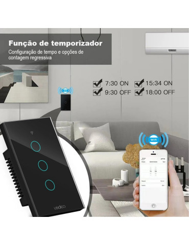 Interruptor Touch Inteligente 3 Botões Wi-fi Coibeu Preto - 4x2