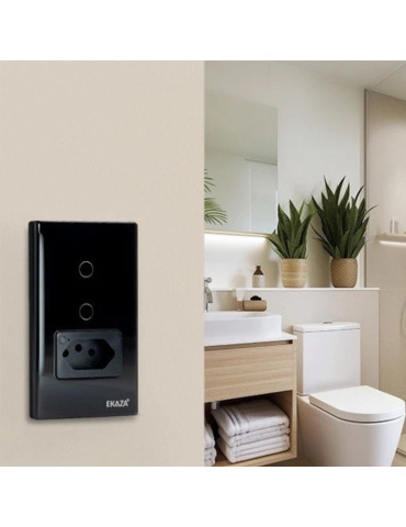 Interruptor Touch Inteligente 2 Botões Com Tomada 20A Wi-Fi Ekaza Preto - 4x2