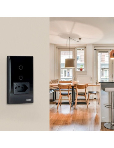 Interruptor Touch Inteligente 2 Botões Com Tomada 20A Wi-Fi Ekaza Preto - 4x2