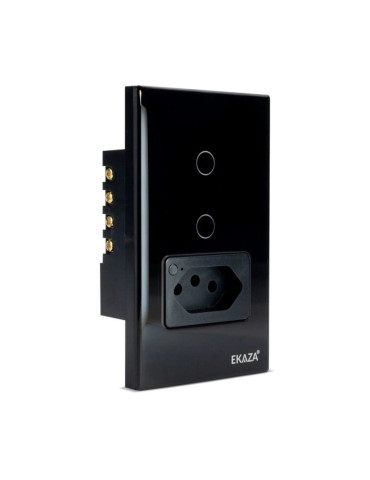 Interruptor Touch Inteligente 2 Botões Com Tomada 20A Wi-Fi Ekaza Preto - 4x2