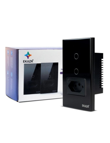 Interruptor Touch Inteligente 2 Botões Com Tomada 20A Wi-Fi Ekaza Preto - 4x2