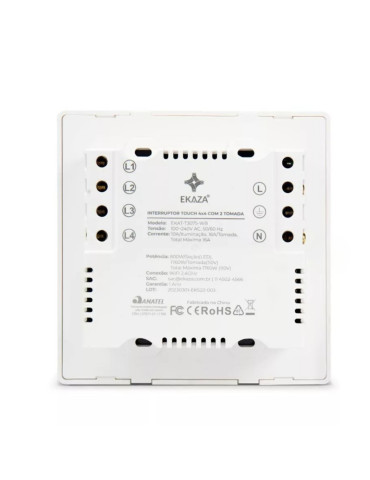 Interruptor Touch Inteligente 4 Botões Com Tomada Wi-Fi Ekaza Tuya Preto - 4x4