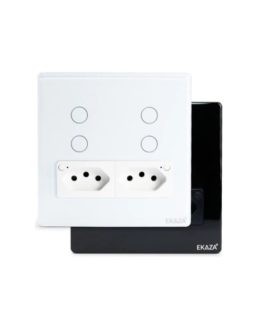 Interruptor Touch Inteligente 4 Botões Com Tomada Wi-Fi Ekaza Tuya Preto - 4x4