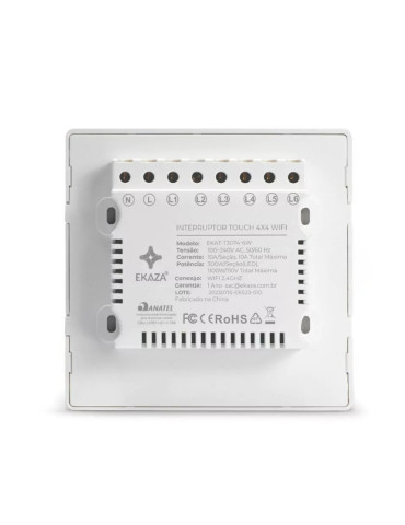 Interruptor Touch Inteligente 6 Botões Wi-Fi Ekaza Tuya Branco - 4x4
