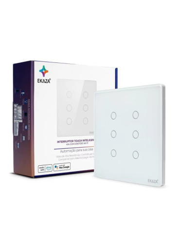 Interruptor Touch Inteligente 6 Botões Wi-Fi Ekaza Tuya Branco - 4x4