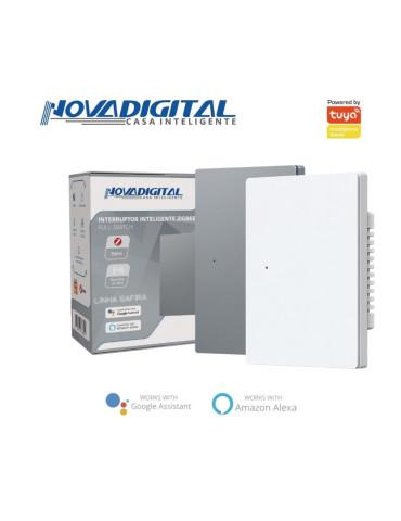 Interruptor Inteligente 1 Botão Físico Zigbee Safira Nova Digital Full Press Cinza e Branco - 4x2