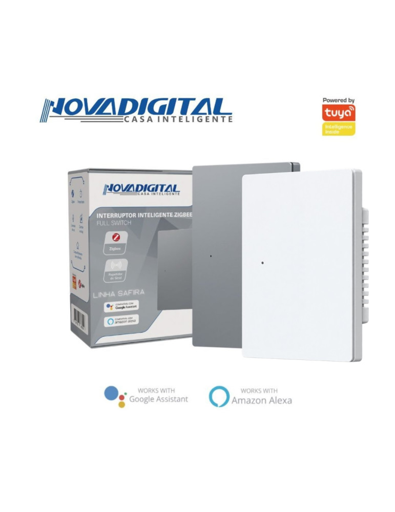 Interruptor Inteligente 1 Botão Físico Zigbee Safira Nova Digital Full Press Cinza e Branco - 4x2 Interruptor Inteligente 1 Botão Físico Zigbee Safira Nova Digital Full Press Cinza e Branco - 4x2