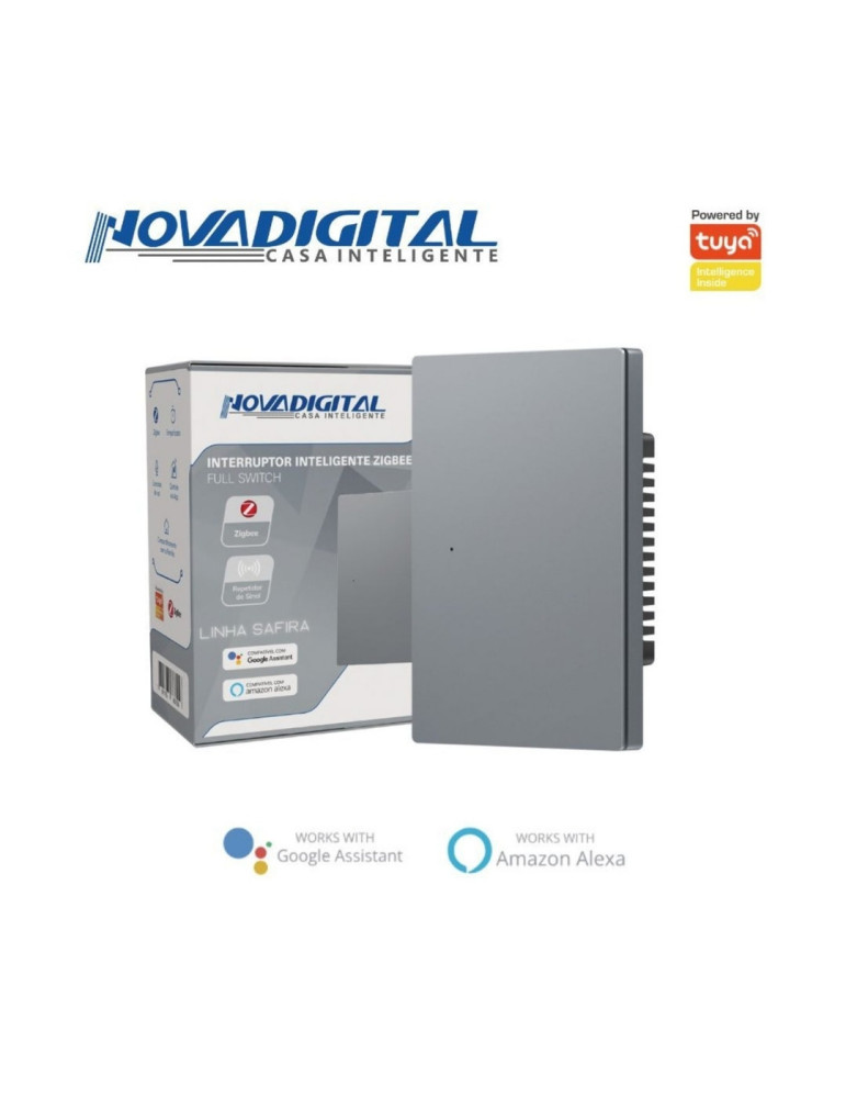 Interruptor Inteligente 1 Botão Físico Zigbee Safira Nova Digital Full Switch Cinza - 4x2