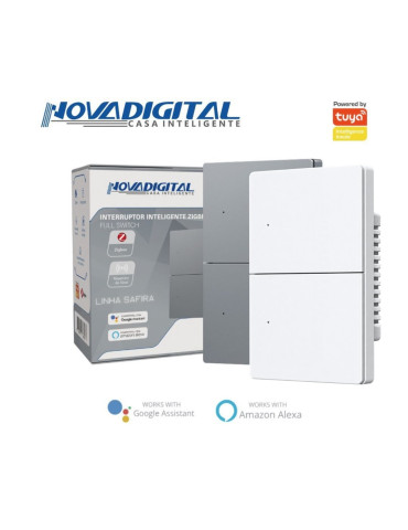 Interruptor Inteligente 2 Botões Físico Zigbee Safira Nova Digital Full Press Cinza e Branco - 4x2