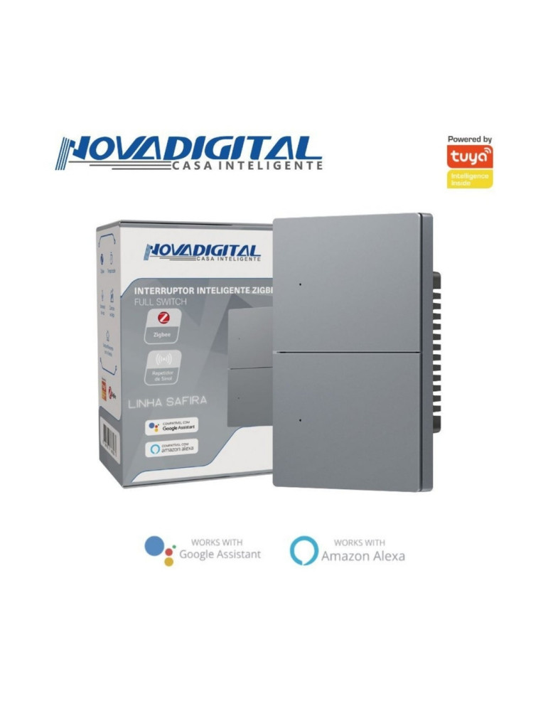 Interruptor Inteligente 2 Botões Físico Zigbee Safira Nova Digital Full Switch Cinza - 4x2