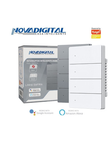 Interruptor Inteligente 4 Botões Físico Zigbee Safira Nova Digital Full Press Cinza e Branco - 4x2