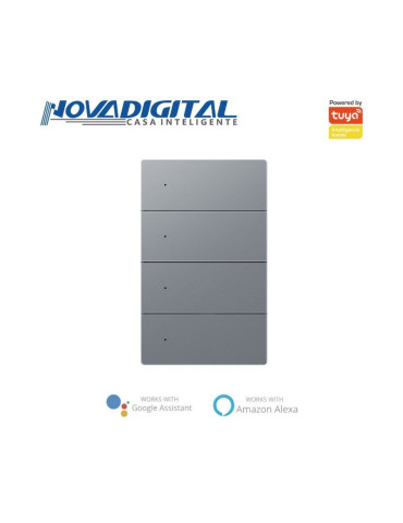 Interruptor Inteligente 4 Botões Físico Zigbee Safira Nova Digital Full Switch Cinza - 4x2