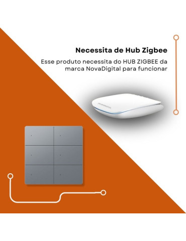 Interruptor Inteligente 6 Botões Físico Zigbee Safira Nova Digital Full Switch Cinza - 4x4