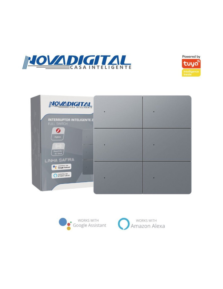 Interruptor Inteligente 6 Botões Físico Zigbee Safira Nova Digital Full Switch Cinza - 4x4