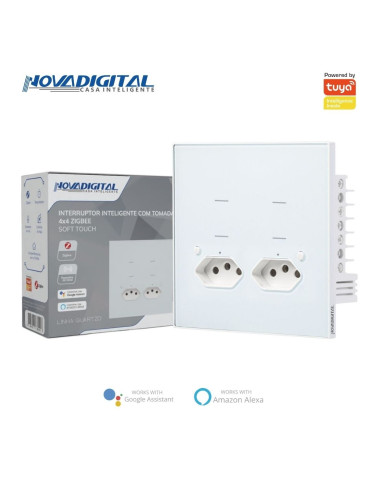 Interruptor Inteligente 4 Botões Soft Touch com Tomada Quartzo Zigbee Nova Digital 4x4