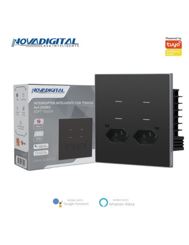 Interruptor Inteligente 4 Botões Soft Touch com Tomada Quartzo Zigbee Nova Digital 4x4