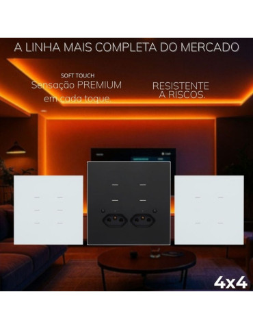 Interruptor Inteligente 4 Botões Soft Touch com Tomada Quartzo Zigbee Nova Digital 4x4