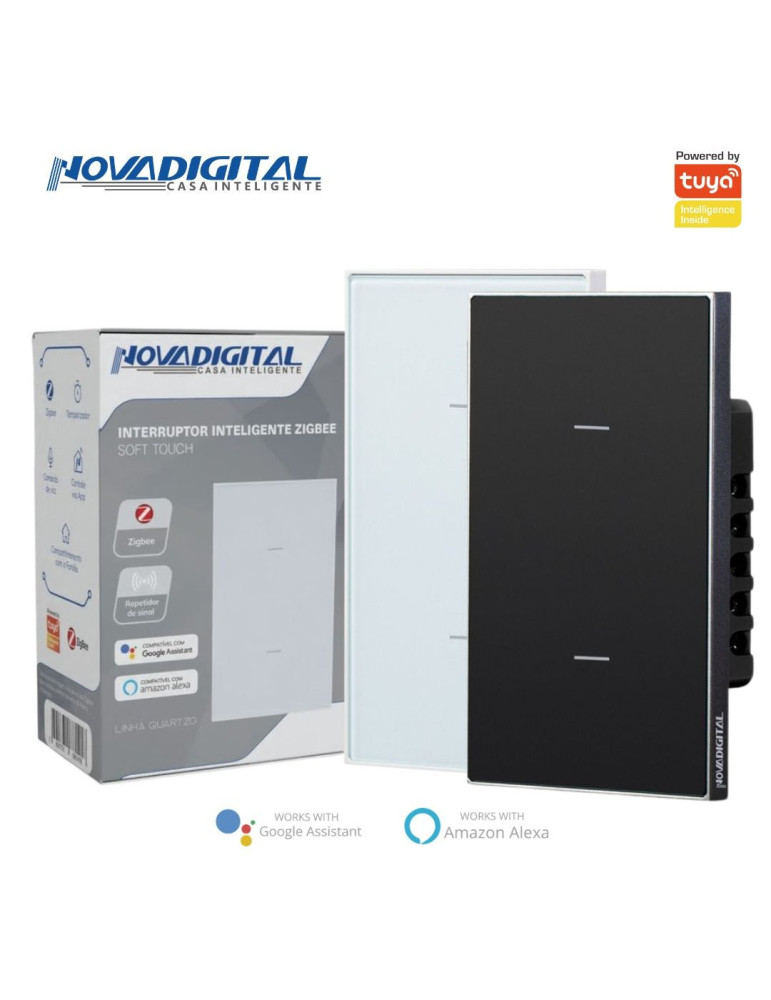 Interruptor Inteligente 2 Botões Soft Touch Quartzo Zigbee Nova Digital 4x2