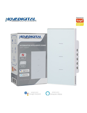 Interruptor Inteligente 3 Botões Soft Touch Quartzo Zigbee Nova Digital 4x2