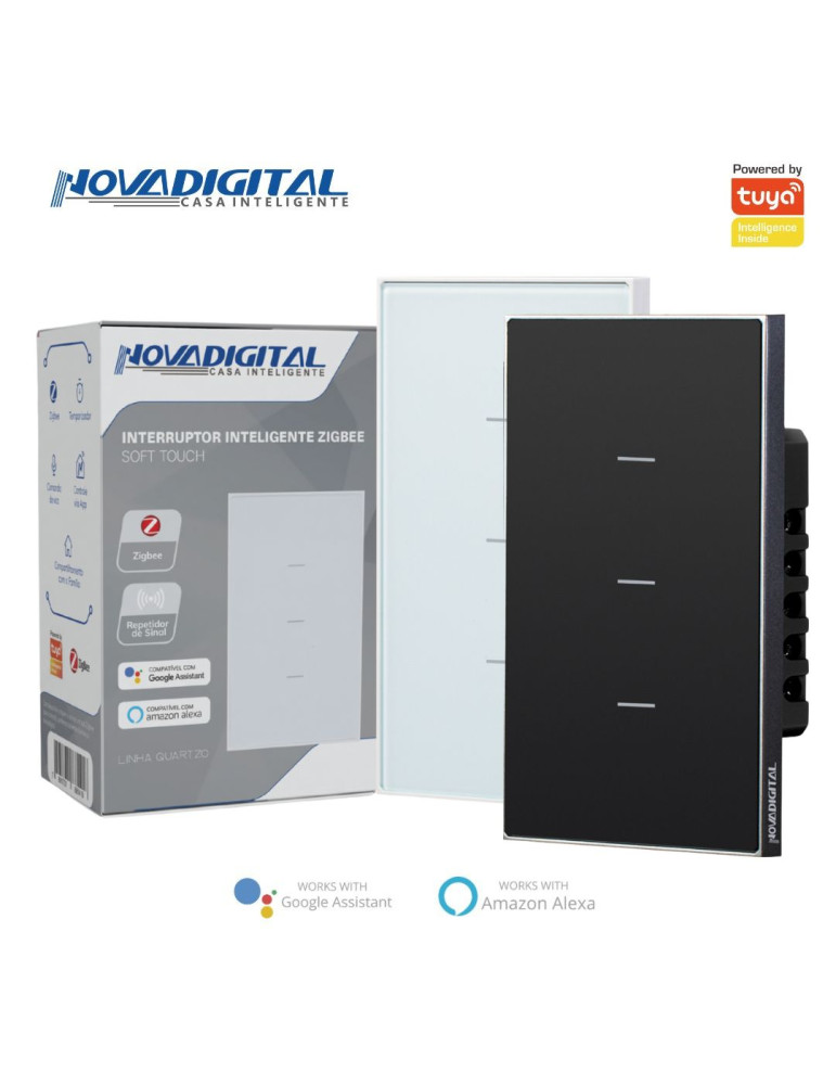 Interruptor Inteligente 3 Botões Soft Touch Quartzo Zigbee Nova Digital 4x2