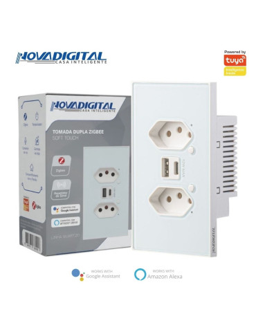 Tomada Dupla Inteligente USB e USB-C Soft Touch Quartzo Zigbee Nova Digital 4x2