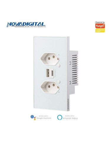 Tomada Dupla Inteligente USB e USB-C Soft Touch Quartzo Zigbee Nova Digital 4x2