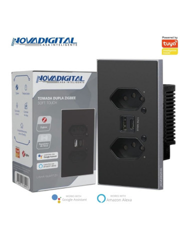 Tomada Dupla Inteligente USB e USB-C Soft Touch Quartzo Zigbee Nova Digital 4x2