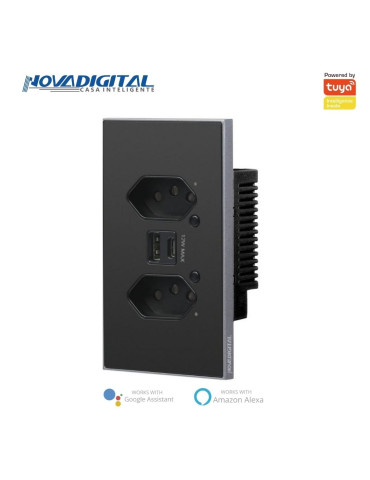 Tomada Dupla Inteligente USB e USB-C Soft Touch Quartzo Zigbee Nova Digital 4x2