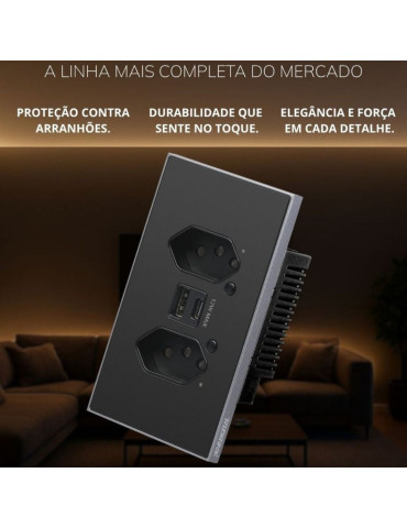 Tomada Dupla Inteligente USB e USB-C Soft Touch Quartzo Zigbee Nova Digital 4x2