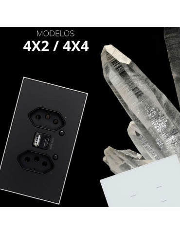 Tomada Dupla Inteligente USB e USB-C Soft Touch Quartzo Zigbee Nova Digital 4x2