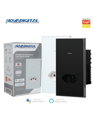 Interruptor Inteligente 1 Botão Soft Touch com Tomada Quartzo Zigbee Nova Digital 4x2