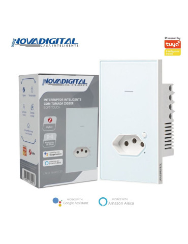 Interruptor Inteligente 1 Botão Soft Touch com Tomada Quartzo Zigbee Nova Digital 4x2