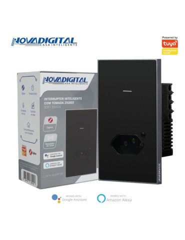 Interruptor Inteligente 1 Botão Soft Touch com Tomada Quartzo Zigbee Nova Digital 4x2