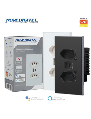 Tomada Dupla Inteligente USB e USB-C Soft Touch Quartzo Zigbee Nova Digital 4x2