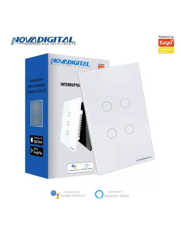 Interruptor Inteligente Touch 4 Botões Branco Nova Digital - 4x2