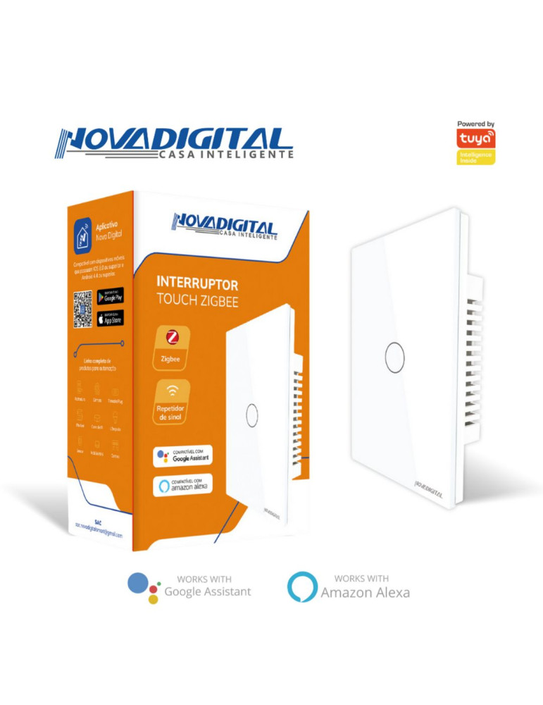 Interruptor Inteligente Touch Zigbee 1 Botão Branco Nova Digital - 4x2