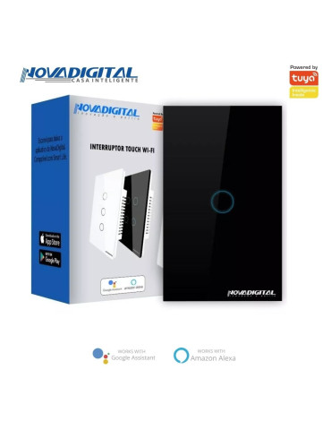 Interruptor Inteligente Touch 1 Botão Preto Nova Digital - 4x2